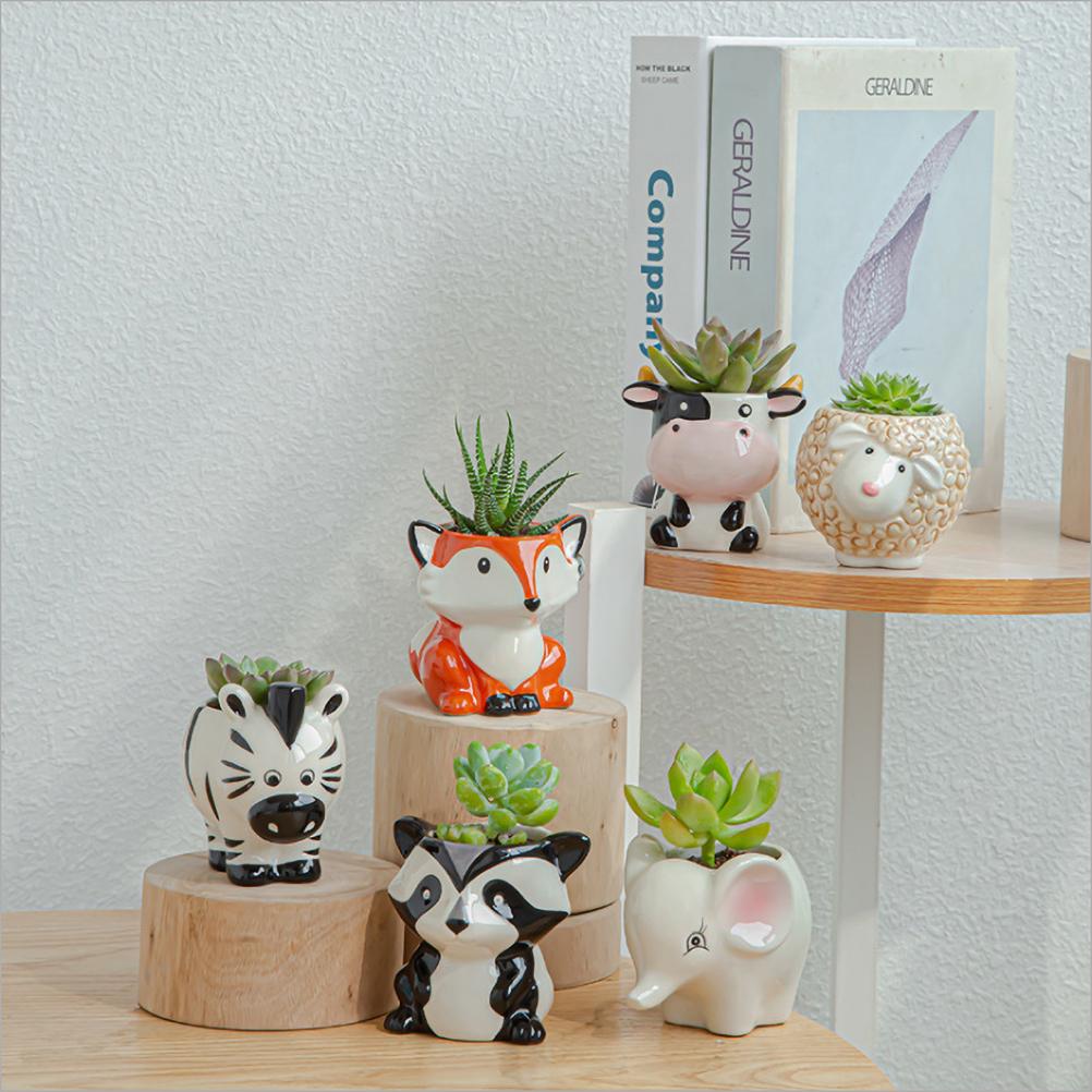 Maceta de flores suculentas de animales de dibujos animados, plantas de jardinería, adorno de cerámica en maceta, Mini maceta de Cactus bonsái, artesanía de decoración del hogar