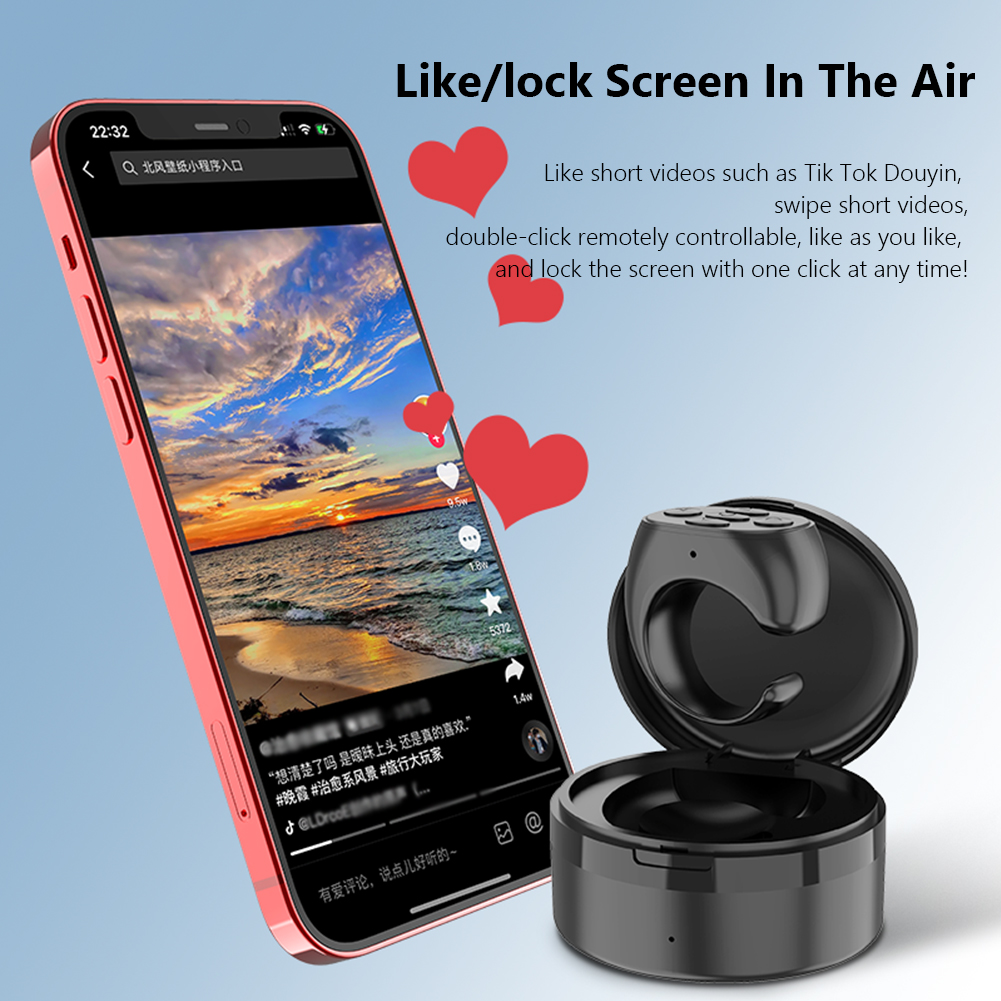 For TikTok Ring BT Remote Control with Charging Box Fingertip Selfie Video Controller Automatic Page Turner Browsing For Phone