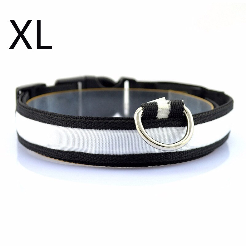 LED Flashlight Dog Cat Collar Glowing Collar Lamp Night Safety Pet Leads Necklace Luminous Bright Decoration Collars For Dogs: White XL