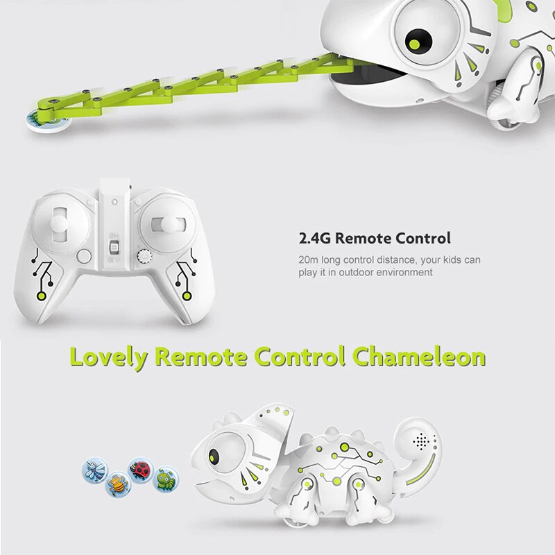 Wecute rc kameleont ödla husdjur 2.4 g intelligent robotleksak kameleont husdjur utbytbart ljus fjärrkontroll leksak barn födelsedag