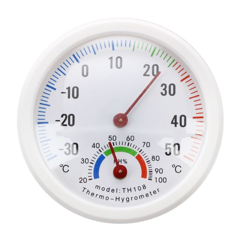 Stort termometer hygrometer nål rund dial tester indvendigt udvendigt hvidt