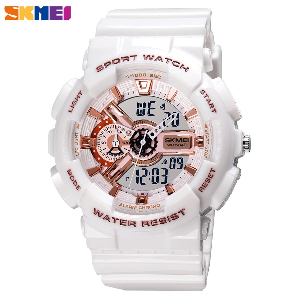 Skmei Digitale Horloge Schokbestendig Elektronische Polshorloge Heren Luxe Lichtgevende Wekker 50M Waterdicht Uur Vrouwen Horloges: white