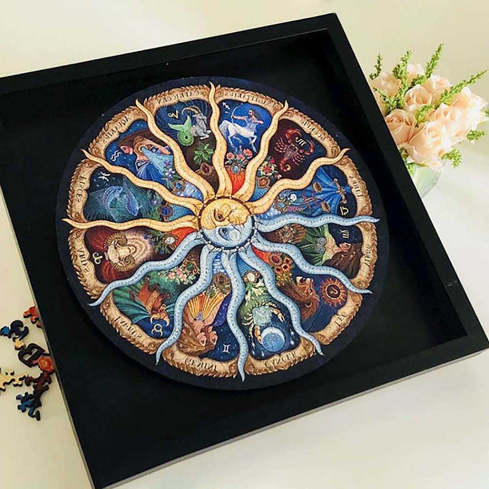 Runde Puzzle Puzzle 1000 Stück Für Erwachsene-Sternzeichen Horoskop Puzzle- DIY Konstellation Rund Rätsel Kühlen Und Herausforderung