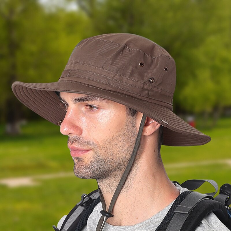 Gorro de pescador de secado rápido, ajustable, resistente al agua, con cuerda para Barbilla, sombrero de cubo de escalada: QJ2434C