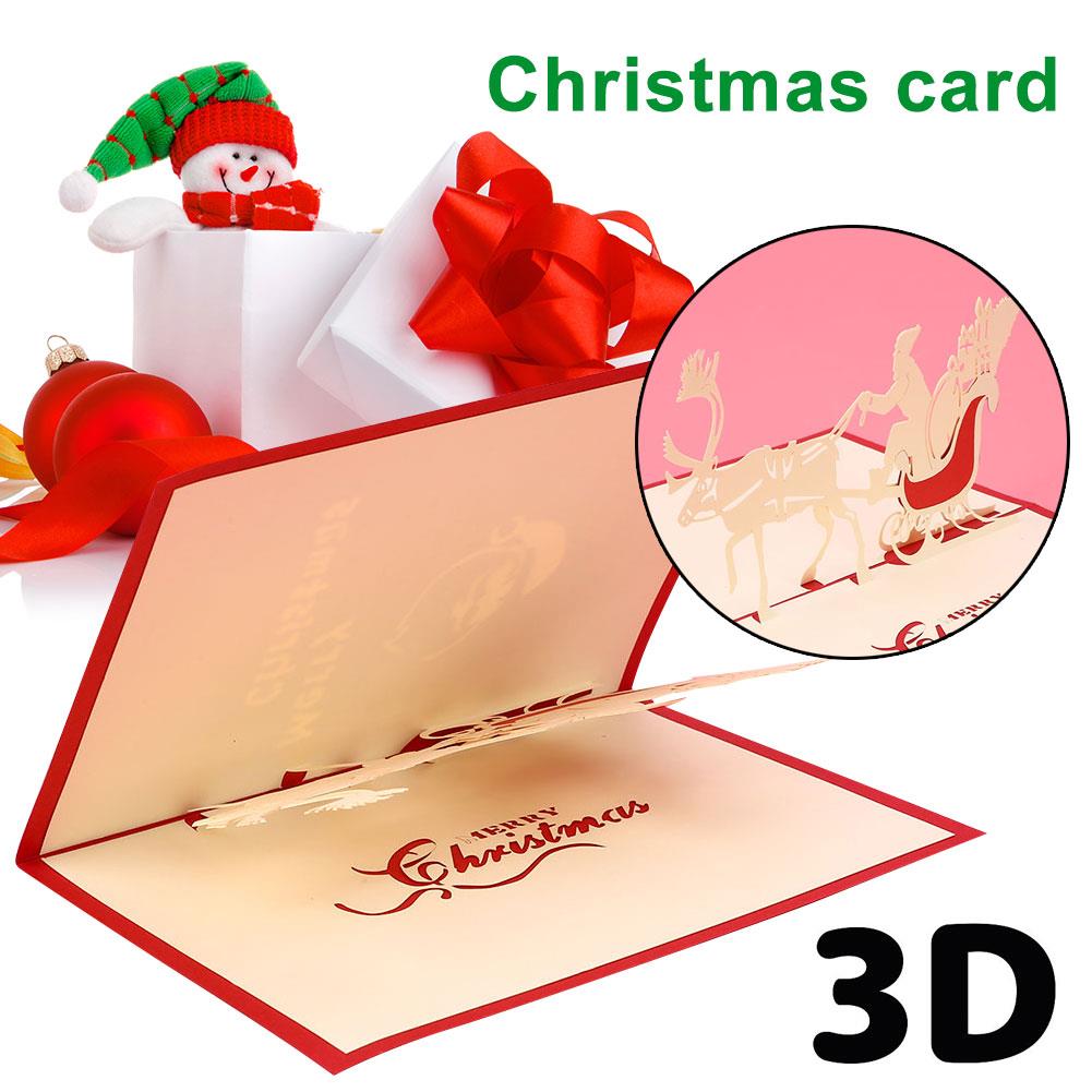 Handmade Cards 3D Year Card Postcards Christmas Postcard Pop Up Christmas Diy Year Red Birthday