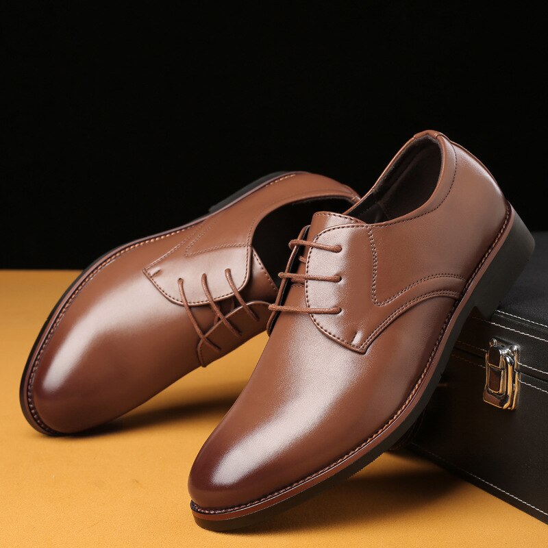 Mazefeng Men's Brand Leather Formal Shoes Lace Up Dress Shoes Oxfords Retro Shoes Work Footwear