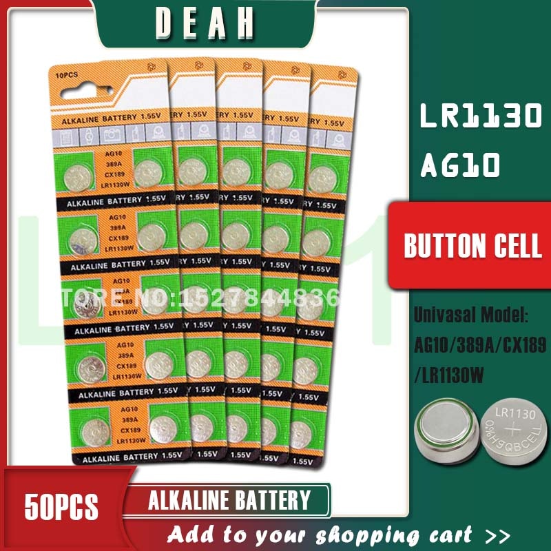 50Pcs Deah 1.55V AG10 LR1130 Alkaline Cell Coin Batterij Ag 10 SR54 189 389 SR1130 L1131 G10A Knop batterijen Voor Horloges Speelgoed