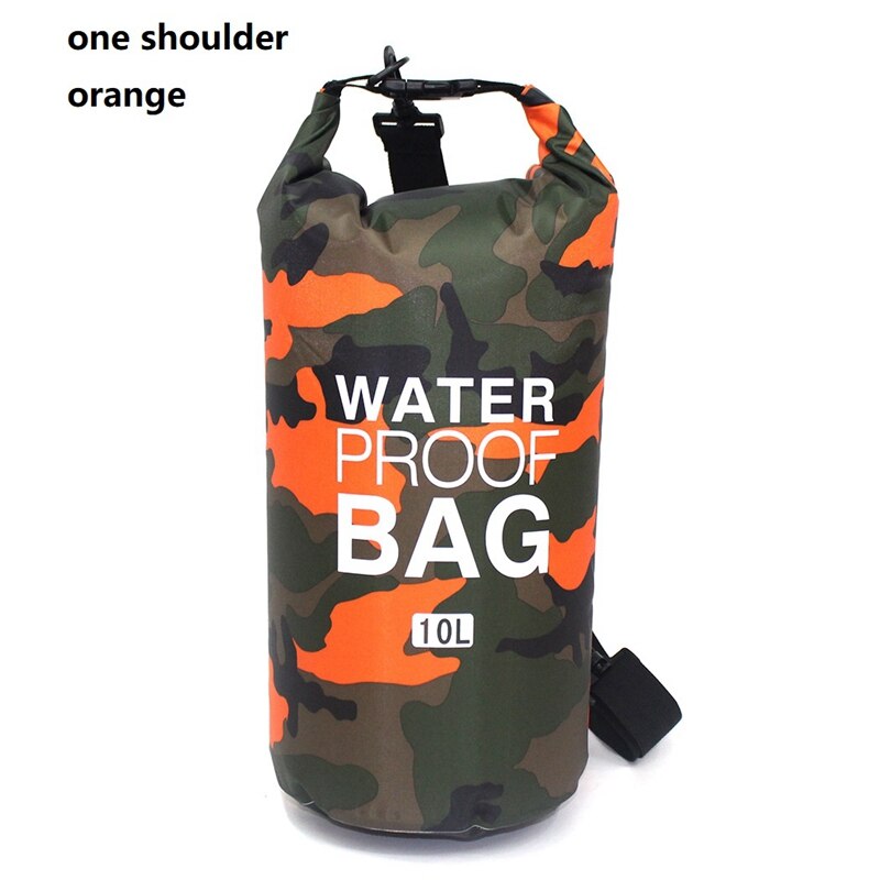 5L 10L 15L 20L 30L PVC Waterproof Swimming Dry Bag Camo Outdoor Foldable Men Women Beach Diving Bag Rafting River Ocean backpack: 10L orange shoulder