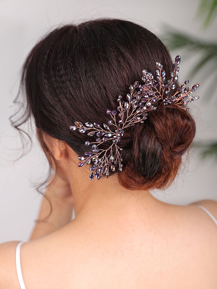 Bröllop hår accessoarer lila hårnål kristallhuvudstycke vintage brud huvudbonad för kvinnor brud frisyrer smycken