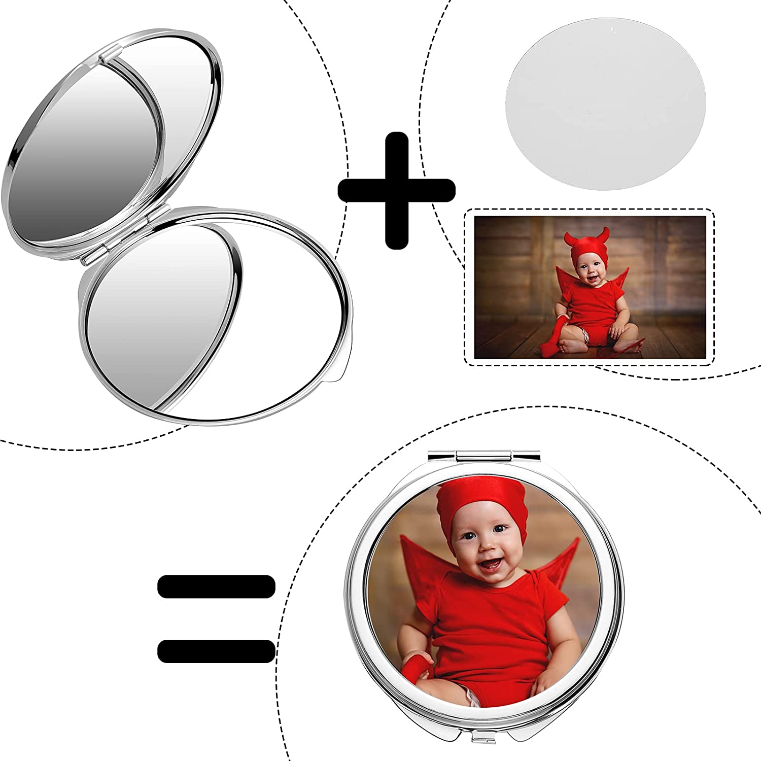 20Pcs/Lot Sublimation Blanks Metal Pocket Compact Mirror Travel Makeup Mirror For Women Men Home Travel Use