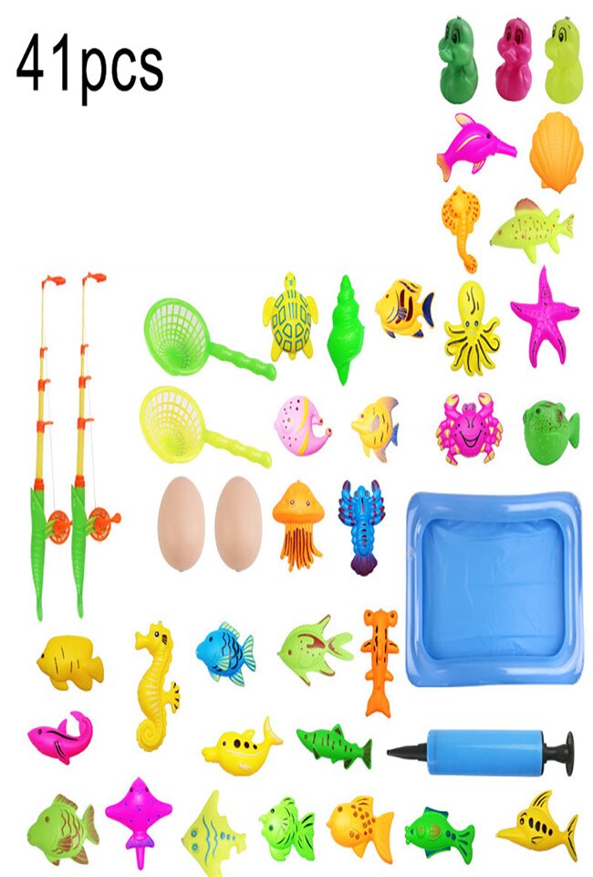 Magnetic Fishing Game Fish Model Kit Pretend Play Children Early Learning Toy 3D Fish Baby Bath Toys outdoor toy: 41pcs