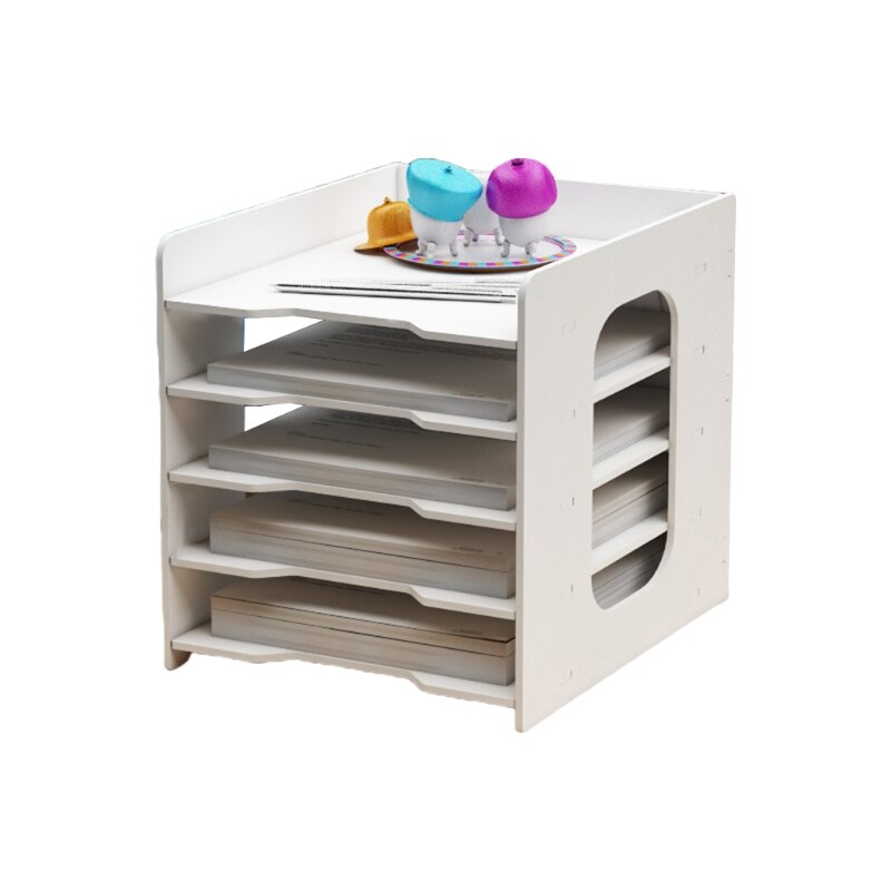 Multi-layers Paper File Holder Sundries Storage Box PVC Wood Desktop Book Magazine Desk Shelf Stationery Organizer: A