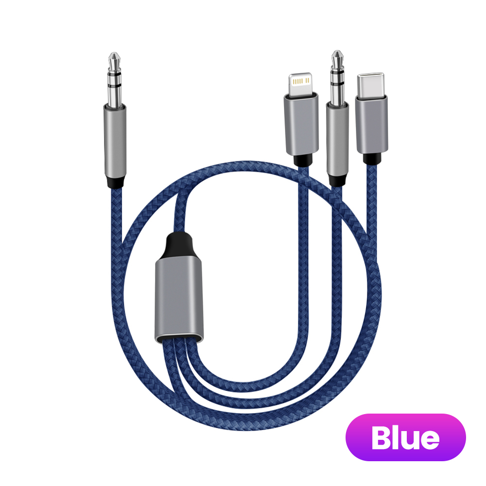 3 in 1 Type C 3,5 mm Jack Aux-kabel naar IOS-audiokabeladapter voor iPhone iPad Autoluidspreker Man-Man USB-C-converterkabel: Blauw