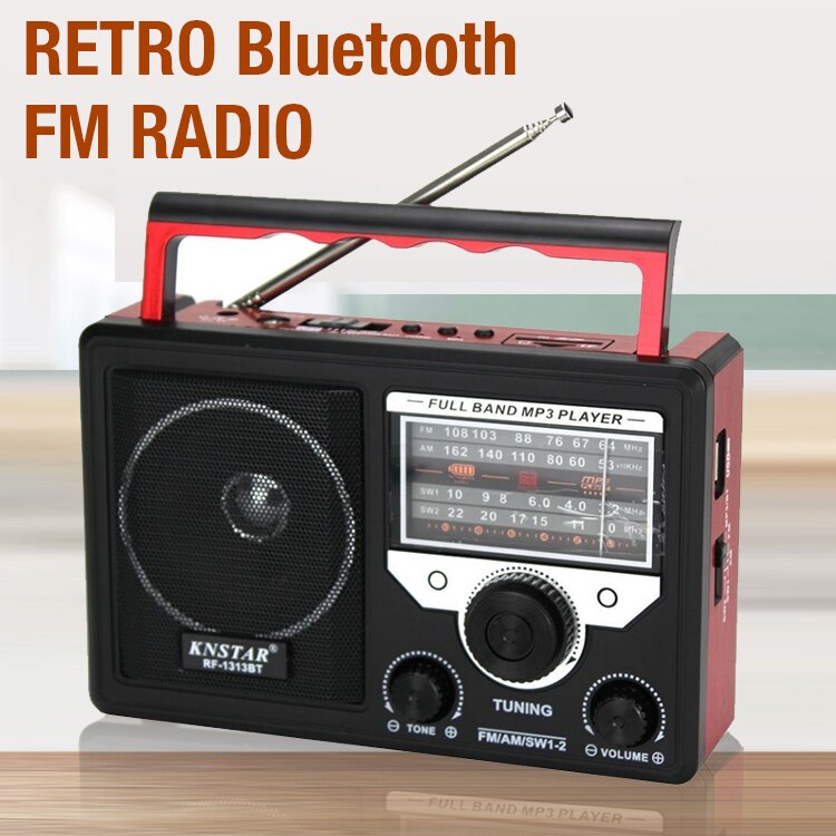 Retro Bluetooth Draagbare Multi Band Radio Ontvanger Fm Radio Sw Korte Golf Plug-In Kaart U Disk MP3 Speler