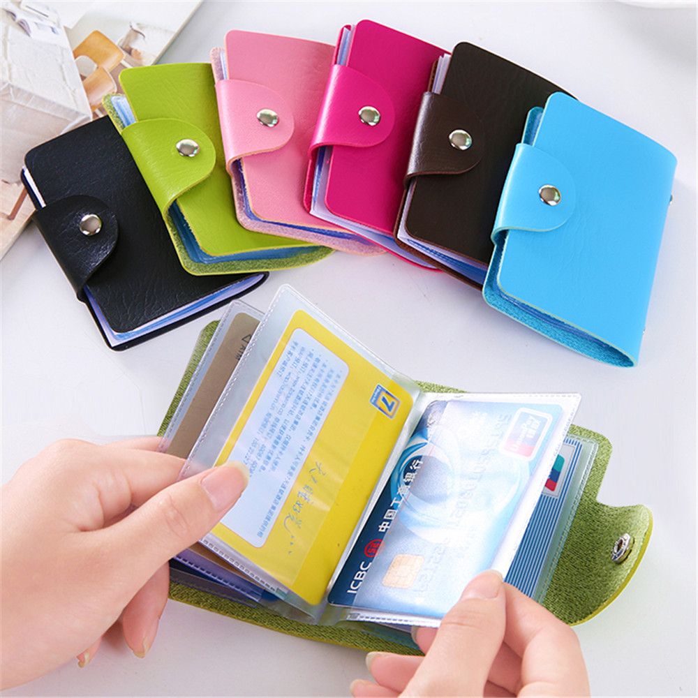 Porte-cartes de crédit 24 Bits, en PU, couleur unie, grande capacité, rangement, Clip, organisateur, étui pour identification, pochette