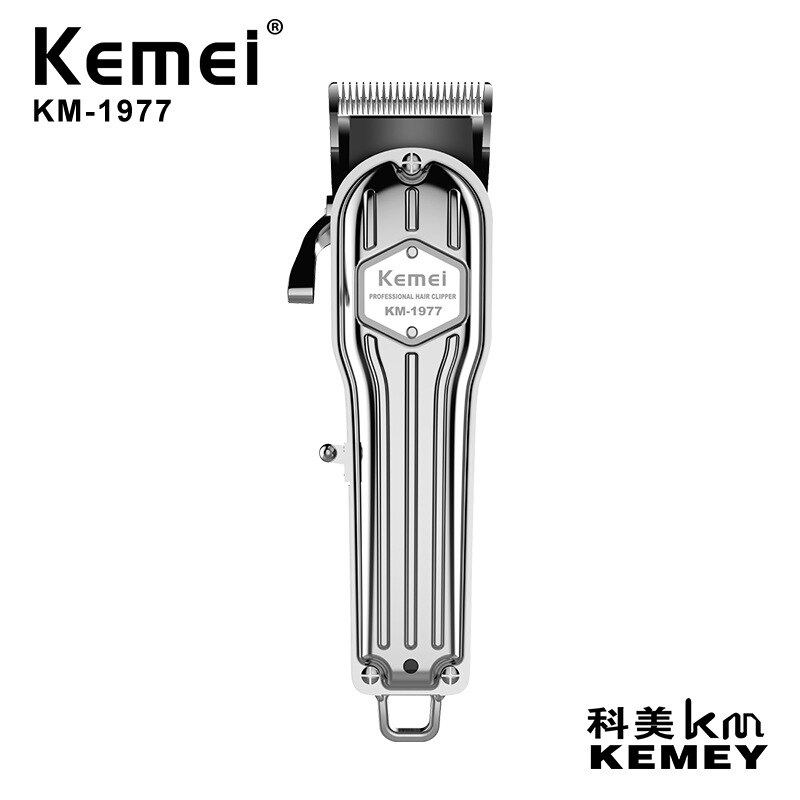 Kemei -1977 elektrische tondeuse volledig metalen trimmer krachtige draadloze tondeuse gouden haarsnitmachine voor kappers