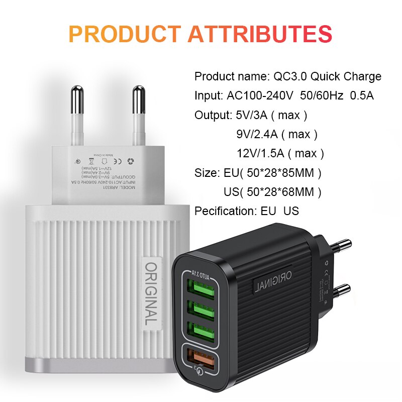 Multi USB Charger For iPhone Samsung Xiaomi mi Fast Charging Turbo Multiple Wall Charger EU US Plug Mobile Phone Charger