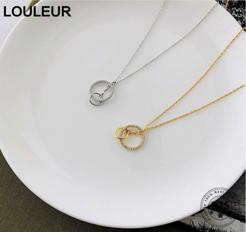 Louleur 925 colar de prata esterlina ciclo duplo design simples colar para mulher 2020 encantos jóias presente do dia dos namorados