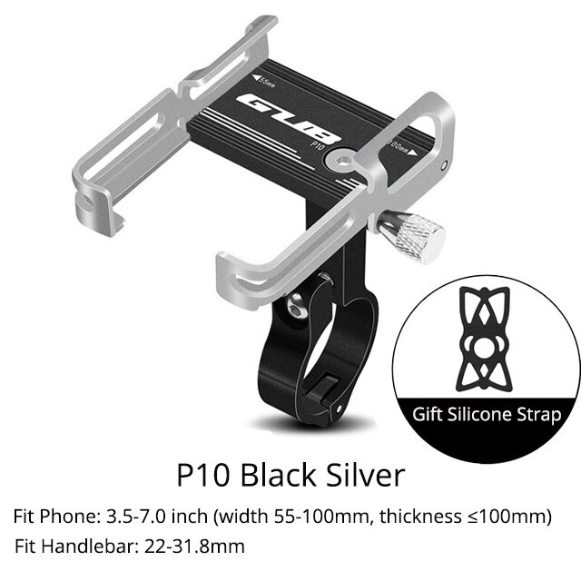 Gub Fiets Telefoon Houder Aluminium Ondersteuning Voor Bike Motorcycle 3.5-7.0 Inch Mobiele Telefoons Stand Mtb Stuur Mount: P10 Black Silver