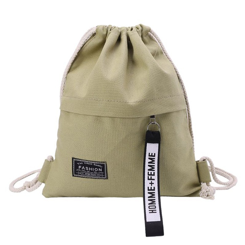 Canvas Drawstring Backpack School Gym Drawstring Bag Casual String Knapsack School Back Pack For Teenager Women: Green