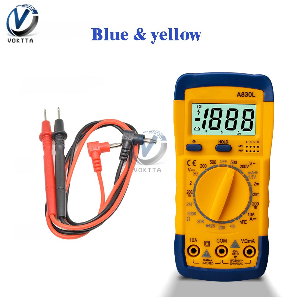 A830L Digitale Lcd Multimeter Draagbare Handheld Ac Dc Voltage Diode Freguency Multitester Voltmeter Amperemeter Tester Gereedschap: Blue and yellow