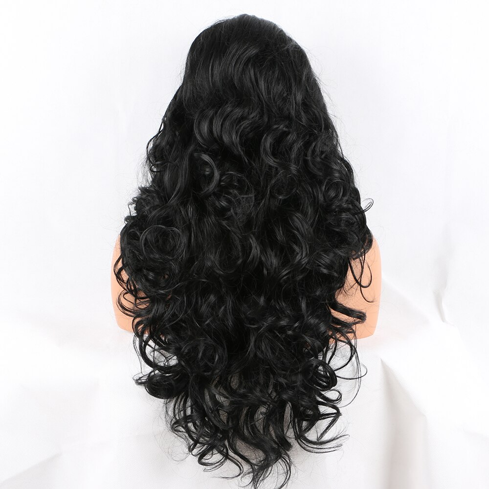Perruque Lace Front Wig synthétique sans colle | Perruque fantaisie Beauty Black # 1B, perruque ondulée naturelle longue et souple, perruque résistante à la chaleur pour femmes