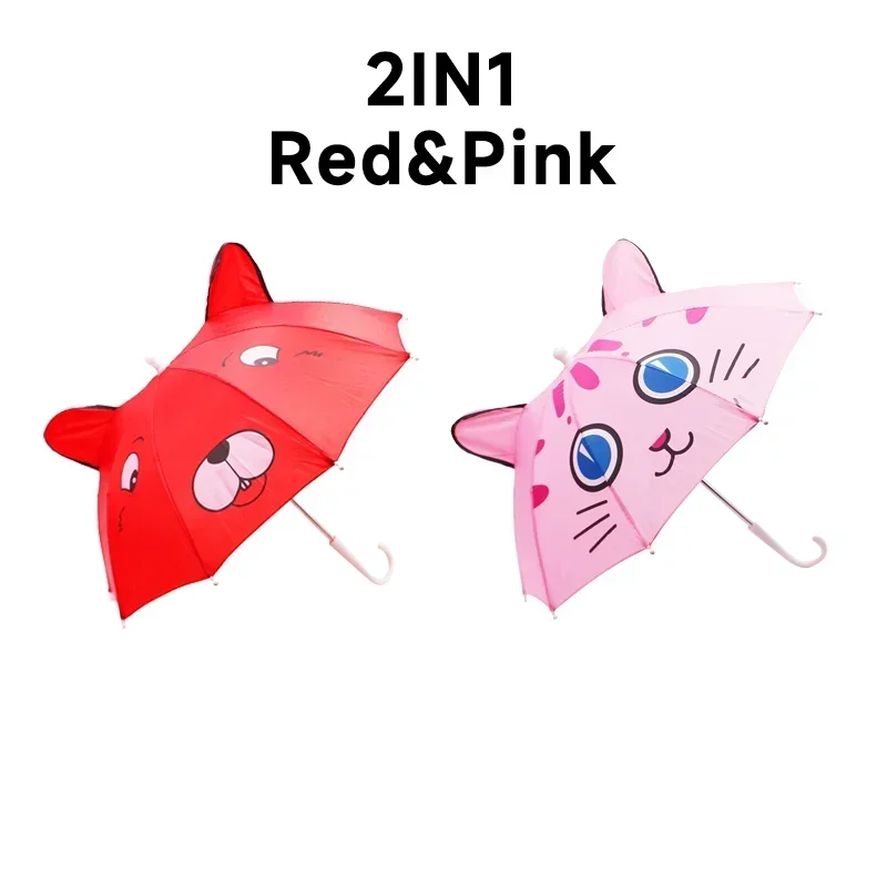 Paraguas de dibujos animados para niños de 1 a 3 años, paraguas de animación con mango largo, modelado de orejas 3D, paraguas para niños y niñas: Transparente