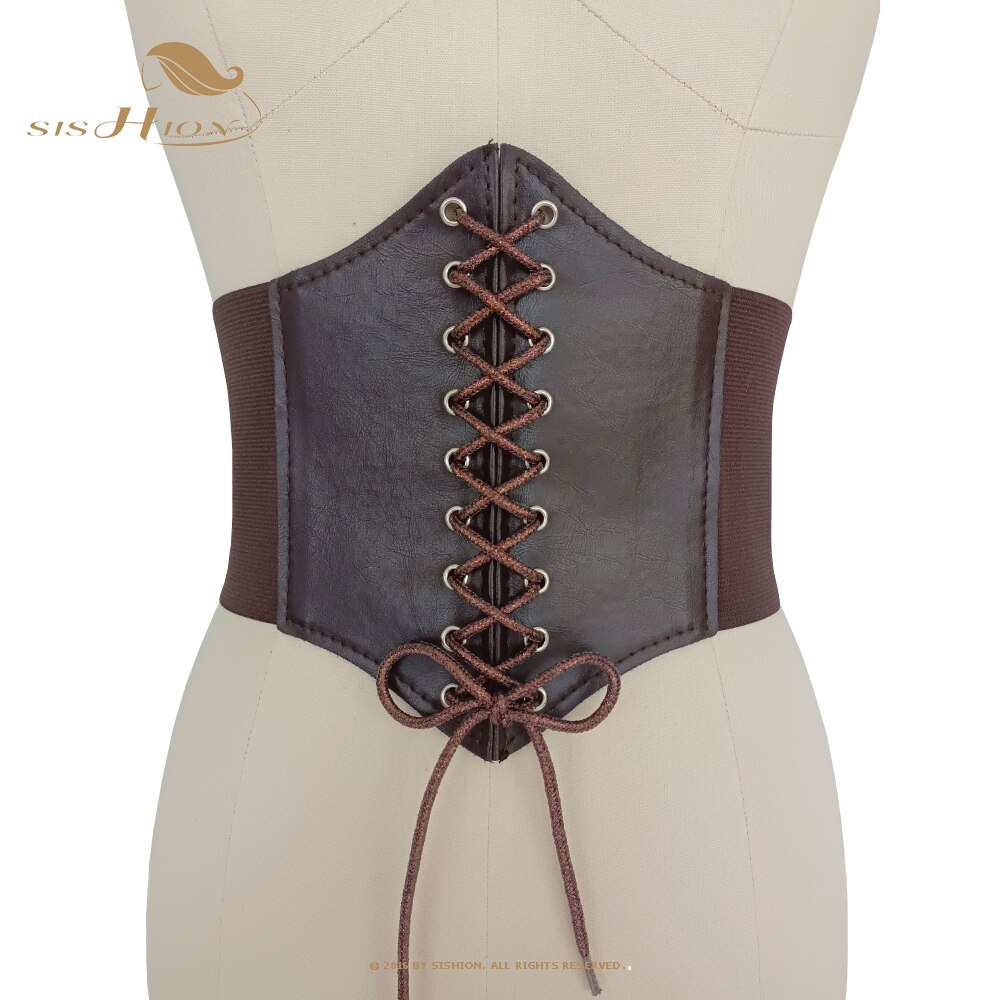 SISHION Gaine Amincissante Femme VD2596 encaje hasta Steampunk cintura ancha negro blanco café debajo del busto corsé cinturón: VD2596BrownBrown / L Waist 70-95cm