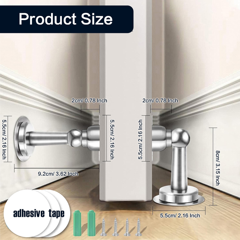 1-2 Pack Magnetic Door Stop (Brushed Nickel/ Black) No Drilling Strong Adhesive Mount Door Stopper Strong Magnetic Door Catch