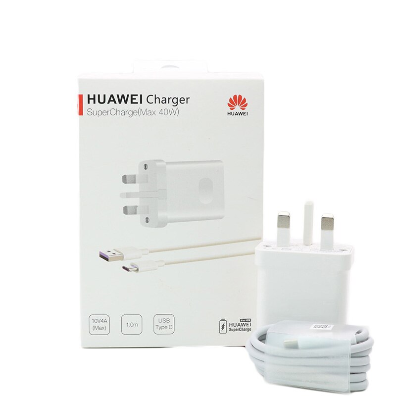 Original huawei supercharge carregador rápido max 40w 10v/4a 5v/4a com 5a cabo huawei p30 p40 nova 5 pro companheiro 30 20 pro magia 2: UK add 100cm cable