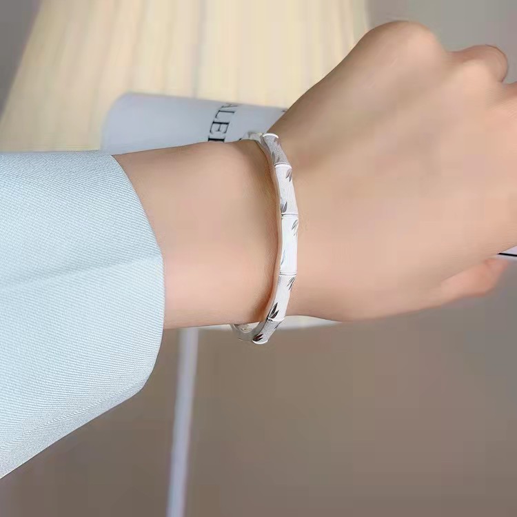 Bella elegante matrimonio in argento Sterling 925 bracciale rigido donna uomo braccialetti di bambù gioielli classici di alta qualità