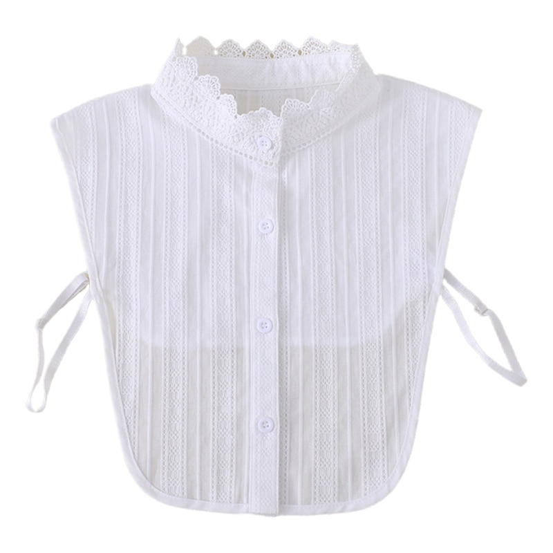 Women Sweet Jacquard Striped Lace Half Shirt Blouse Button Down Detachable Ruffl U4LE