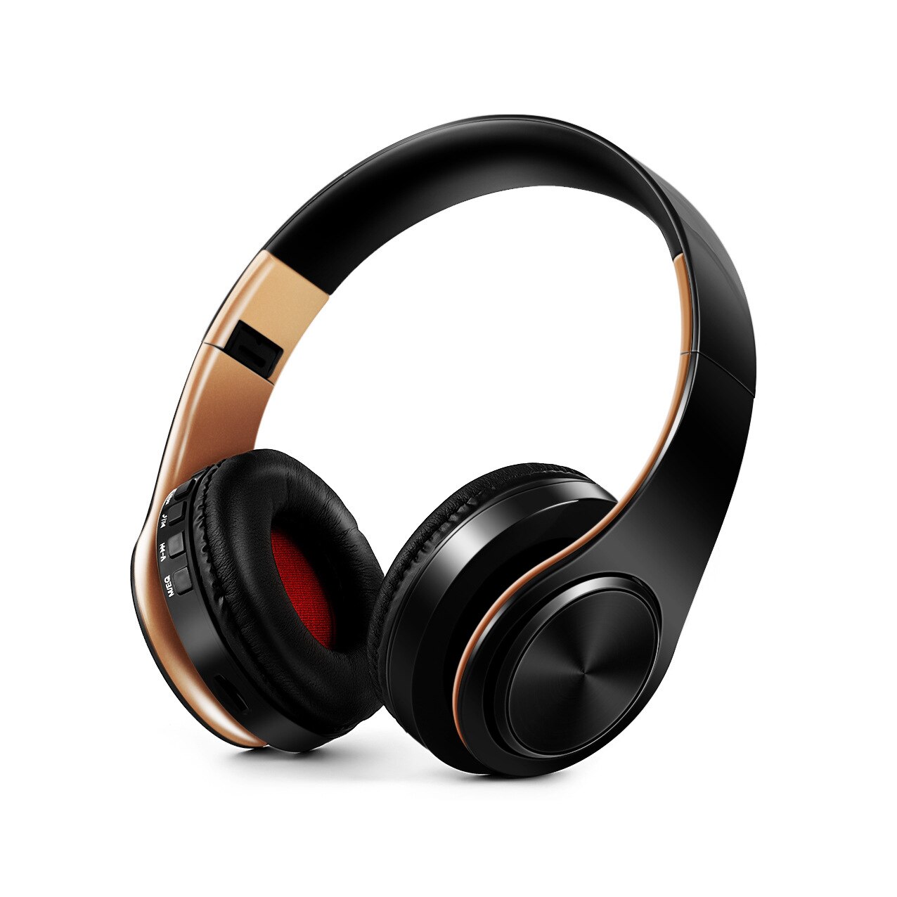 Upgraded Style Bluetooth Wireless Earphone over-the-Ear Stereo Headset HiFi Bass Campaign-Style Earphones: Black Gold