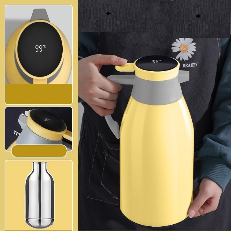 Olla de aislamiento con revestimiento de vidrio de gran capacidad, termo térmico de agua súper largo, frascos de vacío, jarra de aislamiento de café para el hogar: 1.9L / YELLOW