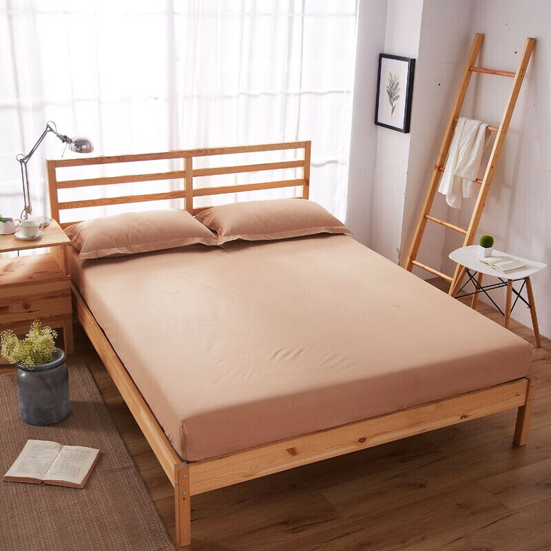 Bed Fitted Sheet Elastic Sheets Polyester & Cotton Single Twin Full Queen King: Dark Khaki / 2x pillowcase