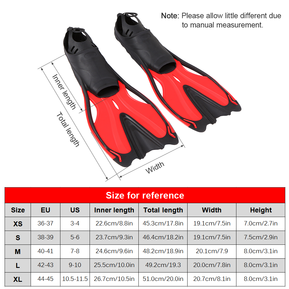 Lixada Adults Diving Fins Full Foot Diving Fins Close Heel Training Flippers Foot Pocket Fins Men Women