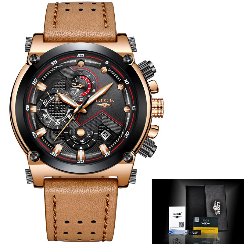 LUIK Horloges Heren Top Luxe Mode Creatieve Chronograaf Lederen Waterdichte Quartz Horloge Relogio Masculino