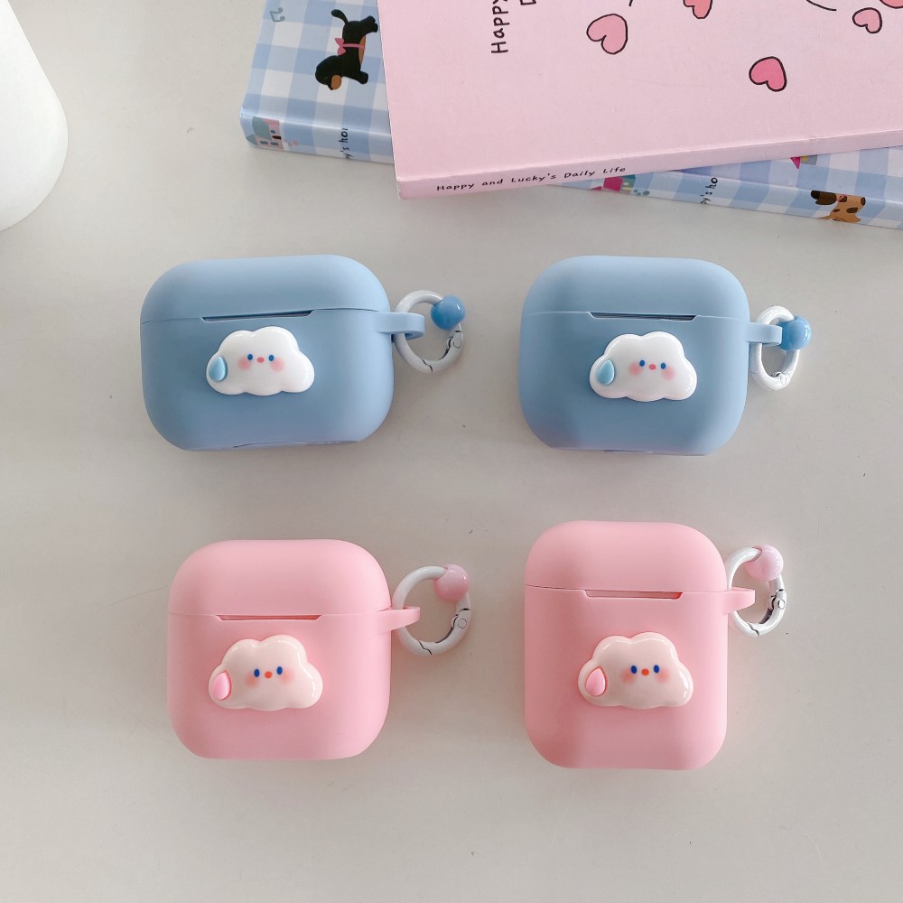Étui pour écouteurs sans fil Apple Airpods 4 3 2 1 Pro 2 génération, étuis de protection en Silicone 3D avec nuage de dessin animé avec accessoire d'anneau