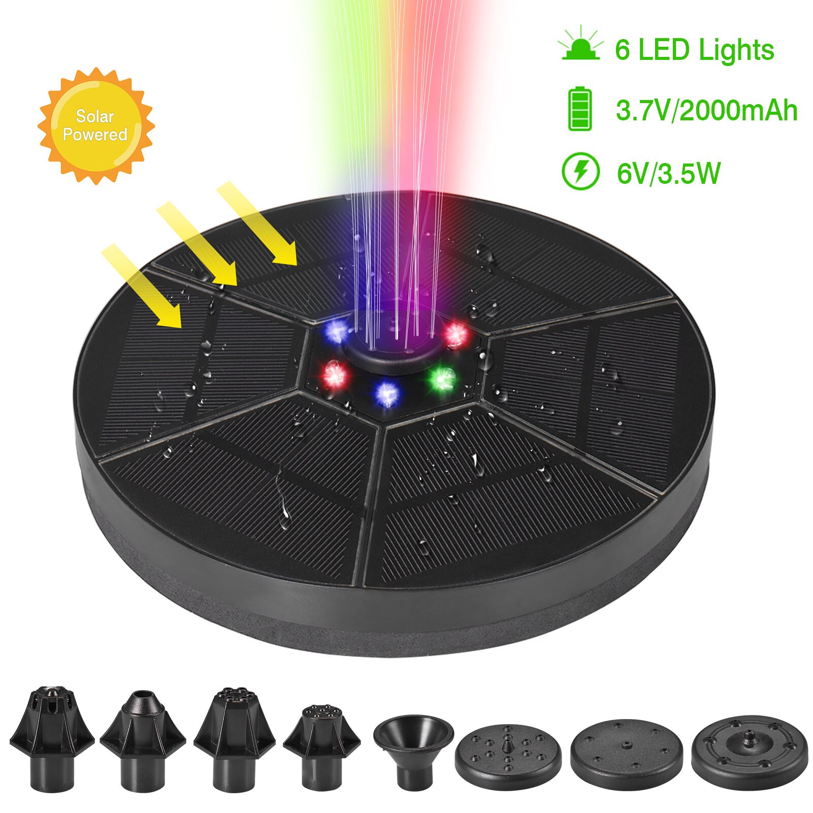 6V / 3.5W LED Solar Energy Fountain Battery Solar Energy Fountain Floating Fountain Garden Decoration Fountain 7 Kinds Of Water