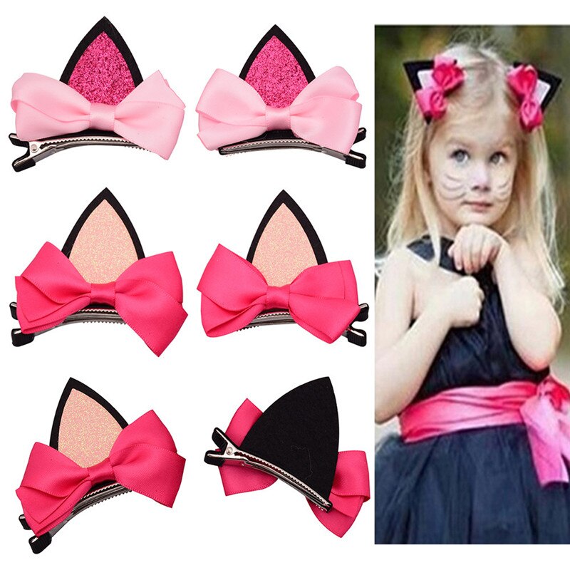 2 stuks = 1 paar kinderen baby meisjes haar accessoires clip Kids haarspelden haarspeldjes Boog hoofddeksels bloem kat oren haarspeld