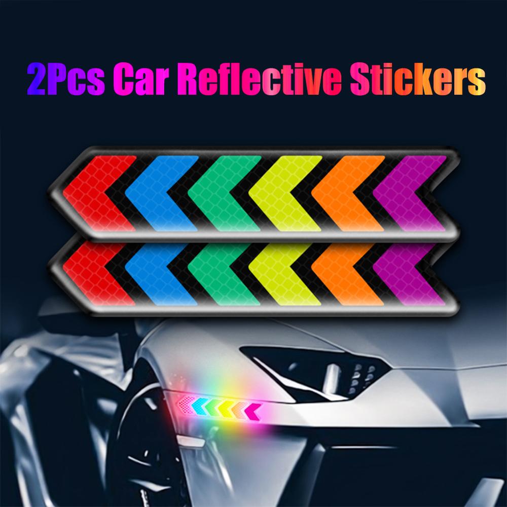 2 Stuks Auto Reflecterende Stickers Anti-Collision Anti-Kras Kleurrijke Veiligheidswaarschuwing Reflecterende Lichaam Stickers