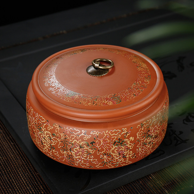 Caja de almacenamiento de té de estilo chino Puer, cajas de sellado de de arte púrpura Natural, tarros de café, granos, recipiente de Caddy, bandeja de caramelos y nueces: Pattern 1