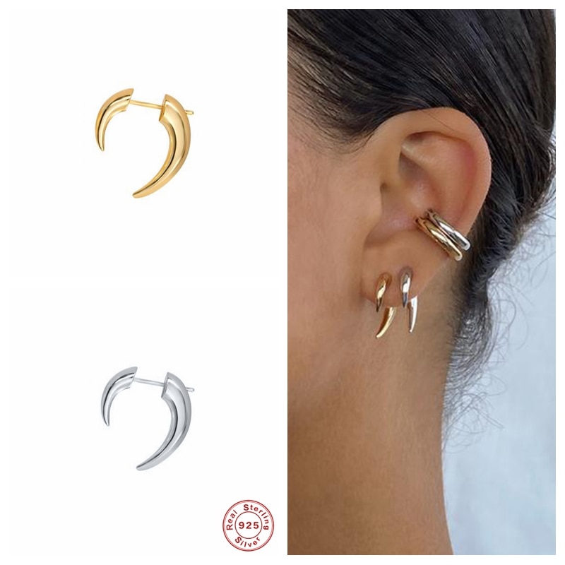 Berater 925 Sterling Silber Böhmischen Mond Zucht Ohrringe für Frauen Stamm Stil Ochse Horn Halbmond Ohr Zucht Huggies Edlen Schmuck