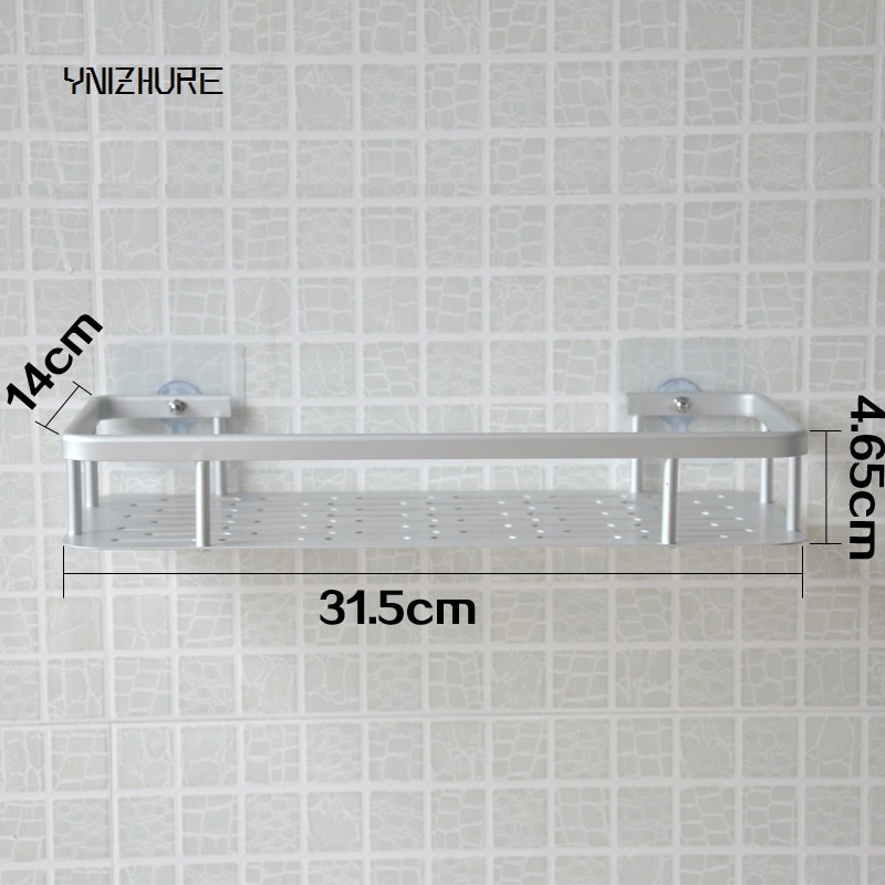 Kitchen Bathroom Bathroom Shelf Sucker Wall Mounted Space Aluminum Storage Shelf Single Layer Nails No Punch Hook