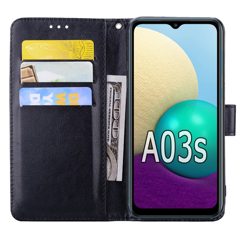 Étui portefeuille à rabat en cuir pour Samsung, compatible modèles Galaxy A03s, A03 S, A03 s