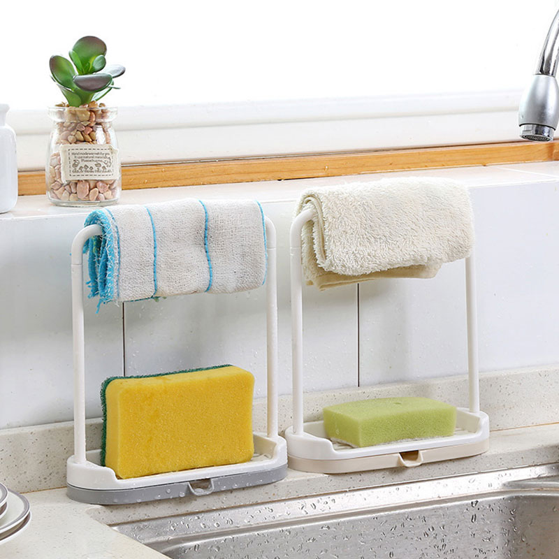 1pc förvaringsställ stående svamphållare hylla för pad handduk 2 in 1 multifunktionell arrangör hem kökstillbehör