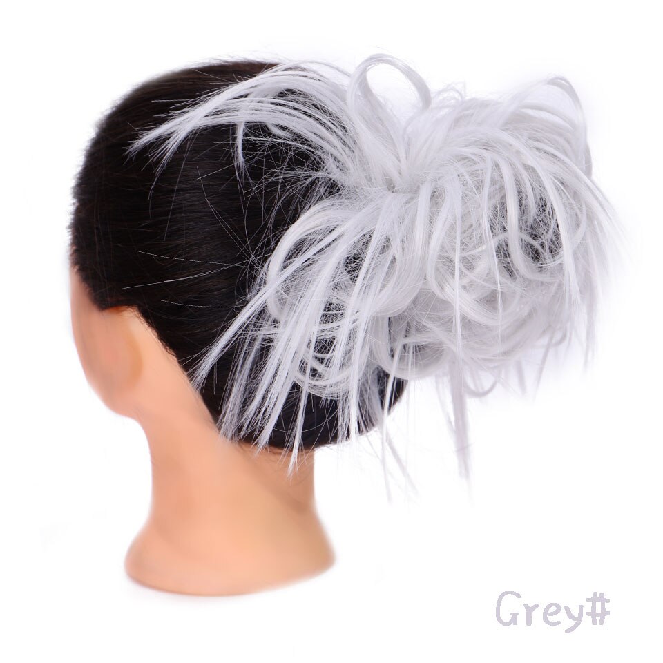 Shangke Synthetische Rommelig Chignons Messy Bun Paardenstaarten Weerstand Chouchou Wrap Haar Touw Rubber Band Hair Extensions Voor Vrouwen: Q17-Grey