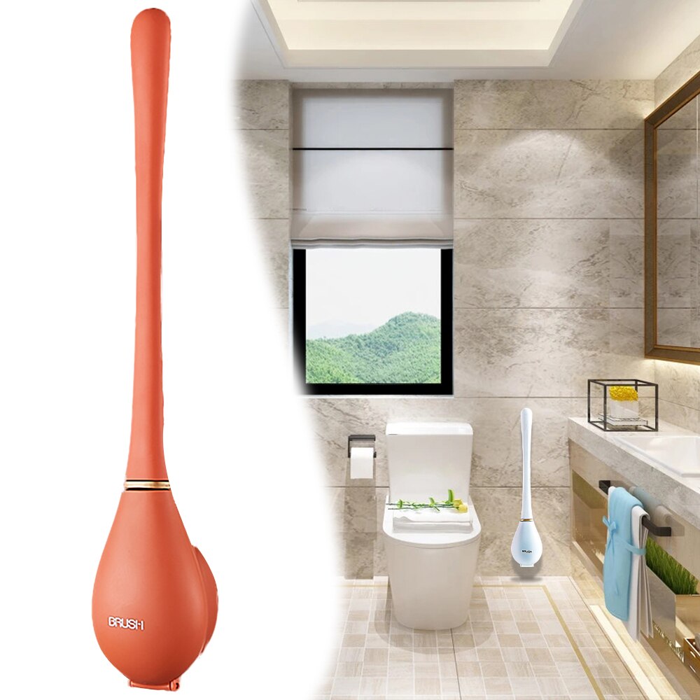 toilet brush no dead ends wash toilet silicone brush hanging kitchen gadgets and accessories baseball bat toilet brush: Orange