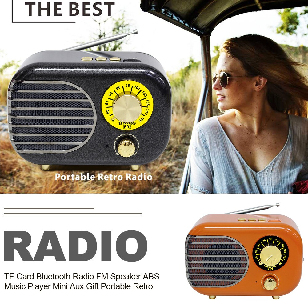 Audio Multifunctional DC 5V Bluetooth Radio Home ABS Mini Portable Retro Aux USB Rechargeable FM Speaker Music Player