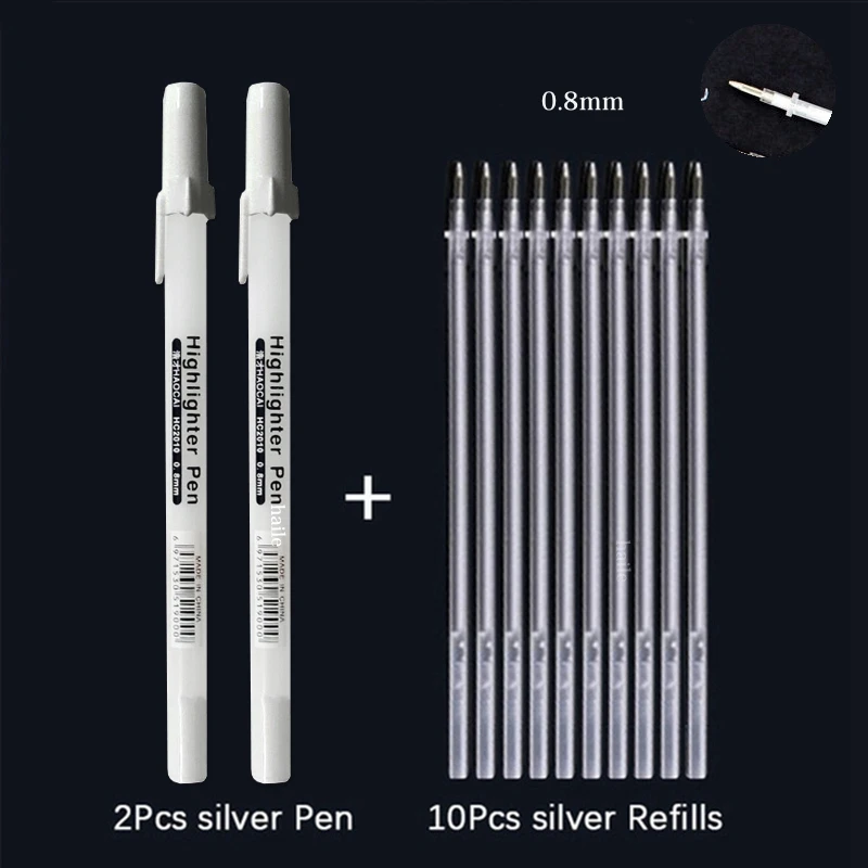 Juego de bolígrafos de Gel blancos, rotulador blanco de punta fina de 0,8mm, varilla de recarga para estudiantes, suministros de dibujo artístico y escritura: YELLOW